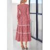 imagePRETTYGARDEN Long Sleeve Dress for Women 2026 Fall Elegant Modest Floral Boho Smocked Flowy Wedding Guest Midi DressesBean Paste Pink