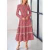 imagePRETTYGARDEN Long Sleeve Dress for Women 2026 Fall Elegant Modest Floral Boho Smocked Flowy Wedding Guest Midi DressesBean Paste Pink