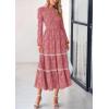 imagePRETTYGARDEN Long Sleeve Dress for Women 2026 Fall Elegant Modest Floral Boho Smocked Flowy Wedding Guest Midi DressesBean Paste Pink