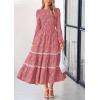 imagePRETTYGARDEN Long Sleeve Dress for Women 2026 Fall Elegant Modest Floral Boho Smocked Flowy Wedding Guest Midi DressesBean Paste Pink
