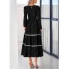 imagePRETTYGARDEN Long Sleeve Dress for Women 2026 Fall Elegant Modest Floral Boho Smocked Flowy Wedding Guest Midi DressesBlack