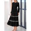 imagePRETTYGARDEN Long Sleeve Dress for Women 2026 Fall Elegant Modest Floral Boho Smocked Flowy Wedding Guest Midi DressesBlack