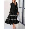 imagePRETTYGARDEN Long Sleeve Dress for Women 2026 Fall Elegant Modest Floral Boho Smocked Flowy Wedding Guest Midi DressesBlack