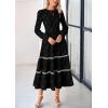 imagePRETTYGARDEN Long Sleeve Dress for Women 2026 Fall Elegant Modest Floral Boho Smocked Flowy Wedding Guest Midi DressesBlack