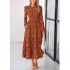 imagePRETTYGARDEN Long Sleeve Dress for Women 2026 Fall Elegant Modest Floral Boho Smocked Flowy Wedding Guest Midi DressesBrick Red
