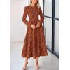 imagePRETTYGARDEN Long Sleeve Dress for Women 2026 Fall Elegant Modest Floral Boho Smocked Flowy Wedding Guest Midi DressesBrick Red