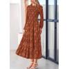 imagePRETTYGARDEN Long Sleeve Dress for Women 2026 Fall Elegant Modest Floral Boho Smocked Flowy Wedding Guest Midi DressesBrick Red