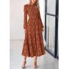 imagePRETTYGARDEN Long Sleeve Dress for Women 2026 Fall Elegant Modest Floral Boho Smocked Flowy Wedding Guest Midi DressesBrick Red