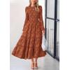 imagePRETTYGARDEN Long Sleeve Dress for Women 2026 Fall Elegant Modest Floral Boho Smocked Flowy Wedding Guest Midi DressesBrick Red