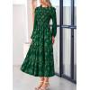 imagePRETTYGARDEN Long Sleeve Dress for Women 2026 Fall Elegant Modest Floral Boho Smocked Flowy Wedding Guest Midi DressesDark Green