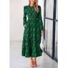 imagePRETTYGARDEN Long Sleeve Dress for Women 2026 Fall Elegant Modest Floral Boho Smocked Flowy Wedding Guest Midi DressesDark Green