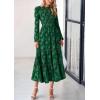 imagePRETTYGARDEN Long Sleeve Dress for Women 2026 Fall Elegant Modest Floral Boho Smocked Flowy Wedding Guest Midi DressesDark Green