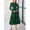 imagePRETTYGARDEN Long Sleeve Dress for Women 2026 Fall Elegant Modest Floral Boho Smocked Flowy Wedding Guest Midi DressesDark Green
