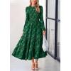 imagePRETTYGARDEN Long Sleeve Dress for Women 2026 Fall Elegant Modest Floral Boho Smocked Flowy Wedding Guest Midi DressesDark Green