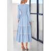 imagePRETTYGARDEN Long Sleeve Dress for Women 2026 Fall Elegant Modest Floral Boho Smocked Flowy Wedding Guest Midi DressesLight Blue