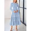 imagePRETTYGARDEN Long Sleeve Dress for Women 2026 Fall Elegant Modest Floral Boho Smocked Flowy Wedding Guest Midi DressesLight Blue