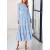 imagePRETTYGARDEN Long Sleeve Dress for Women 2026 Fall Elegant Modest Floral Boho Smocked Flowy Wedding Guest Midi DressesLight Blue