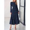 imagePRETTYGARDEN Long Sleeve Dress for Women 2026 Fall Elegant Modest Floral Boho Smocked Flowy Wedding Guest Midi DressesNavy