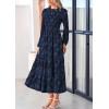 imagePRETTYGARDEN Long Sleeve Dress for Women 2026 Fall Elegant Modest Floral Boho Smocked Flowy Wedding Guest Midi DressesNavy