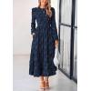 imagePRETTYGARDEN Long Sleeve Dress for Women 2026 Fall Elegant Modest Floral Boho Smocked Flowy Wedding Guest Midi DressesNavy