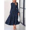 imagePRETTYGARDEN Long Sleeve Dress for Women 2026 Fall Elegant Modest Floral Boho Smocked Flowy Wedding Guest Midi DressesNavy