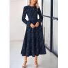 imagePRETTYGARDEN Long Sleeve Dress for Women 2026 Fall Elegant Modest Floral Boho Smocked Flowy Wedding Guest Midi DressesNavy