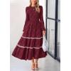 imagePRETTYGARDEN Long Sleeve Dress for Women 2026 Fall Elegant Modest Floral Boho Smocked Flowy Wedding Guest Midi DressesWine Red