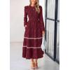 imagePRETTYGARDEN Long Sleeve Dress for Women 2026 Fall Elegant Modest Floral Boho Smocked Flowy Wedding Guest Midi DressesWine Red