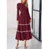 imagePRETTYGARDEN Long Sleeve Dress for Women 2026 Fall Elegant Modest Floral Boho Smocked Flowy Wedding Guest Midi DressesWine Red