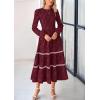 imagePRETTYGARDEN Long Sleeve Dress for Women 2026 Fall Elegant Modest Floral Boho Smocked Flowy Wedding Guest Midi DressesWine Red