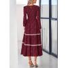 imagePRETTYGARDEN Long Sleeve Dress for Women 2026 Fall Elegant Modest Floral Boho Smocked Flowy Wedding Guest Midi DressesWine Red