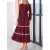 imagePRETTYGARDEN Long Sleeve Dress for Women 2026 Fall Elegant Modest Floral Boho Smocked Flowy Wedding Guest Midi DressesWine Red