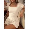 imagePRETTYGARDEN Summer Rompers For Women 2026 Short Sleeve Shirt Knit Shorts One Piece Jumpsuit Casual Beach Vacation ClothesBeige