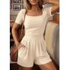 imagePRETTYGARDEN Summer Rompers For Women 2026 Short Sleeve Shirt Knit Shorts One Piece Jumpsuit Casual Beach Vacation ClothesBeige