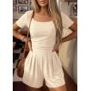 imagePRETTYGARDEN Summer Rompers For Women 2026 Short Sleeve Shirt Knit Shorts One Piece Jumpsuit Casual Beach Vacation ClothesBeige