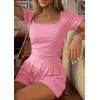 imagePRETTYGARDEN Summer Rompers For Women 2026 Short Sleeve Shirt Knit Shorts One Piece Jumpsuit Casual Beach Vacation ClothesPink