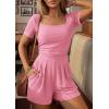 imagePRETTYGARDEN Summer Rompers For Women 2026 Short Sleeve Shirt Knit Shorts One Piece Jumpsuit Casual Beach Vacation ClothesPink