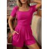 imagePRETTYGARDEN Summer Rompers For Women 2026 Short Sleeve Shirt Knit Shorts One Piece Jumpsuit Casual Beach Vacation ClothesRose Red