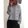 imagePRETTYGARDEN Womens Sweaters Fall 2026 Casual Long Sleeve Crewneck Button Loose Winter Knit Pullover Sweater TopsLight Grey