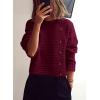 imagePRETTYGARDEN Womens Sweaters Fall 2026 Casual Long Sleeve Crewneck Button Loose Winter Knit Pullover Sweater TopsWine Red