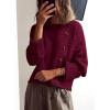 imagePRETTYGARDEN Womens Sweaters Fall 2026 Casual Long Sleeve Crewneck Button Loose Winter Knit Pullover Sweater TopsWine Red