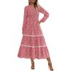 imagePRETTYGARDEN Long Sleeve Dress for Women 2026 Fall Elegant Modest Floral Boho Smocked Flowy Wedding Guest Midi DressesBean Paste Pink