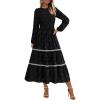imagePRETTYGARDEN Long Sleeve Dress for Women 2026 Fall Elegant Modest Floral Boho Smocked Flowy Wedding Guest Midi DressesBlack