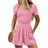 imagePRETTYGARDEN Summer Rompers For Women 2026 Short Sleeve Shirt Knit Shorts One Piece Jumpsuit Casual Beach Vacation ClothesPink