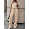 imagePRETTYGARDEN 2 Piece Sets for Women Summer 2026 Spring Lounge Set Matching V Neck Tops Wide Leg Pants Airport Travel OutfitsApricot