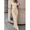 imagePRETTYGARDEN 2 Piece Sets for Women Summer 2026 Spring Lounge Set Matching V Neck Tops Wide Leg Pants Airport Travel OutfitsApricot