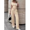 imagePRETTYGARDEN 2 Piece Sets for Women Summer 2026 Spring Lounge Set Matching V Neck Tops Wide Leg Pants Airport Travel OutfitsApricot