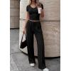 imagePRETTYGARDEN 2 Piece Sets for Women Summer 2026 Spring Lounge Set Matching V Neck Tops Wide Leg Pants Airport Travel OutfitsBlack