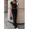 imagePRETTYGARDEN 2 Piece Sets for Women Summer 2026 Spring Lounge Set Matching V Neck Tops Wide Leg Pants Airport Travel OutfitsBlack