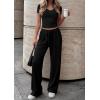 imagePRETTYGARDEN 2 Piece Sets for Women Summer 2026 Spring Lounge Set Matching V Neck Tops Wide Leg Pants Airport Travel OutfitsBlack
